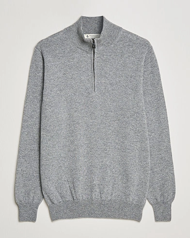 Herren | Kaschmirpullover | Piacenza Cashmere | Cashmere Half Zip Sweater Light Grey