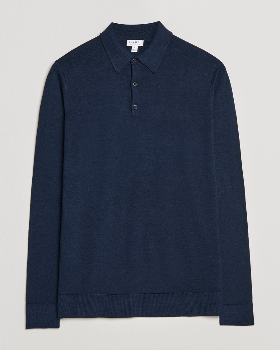 Herren | | Sunspel | Long Sleeve Polo Navy