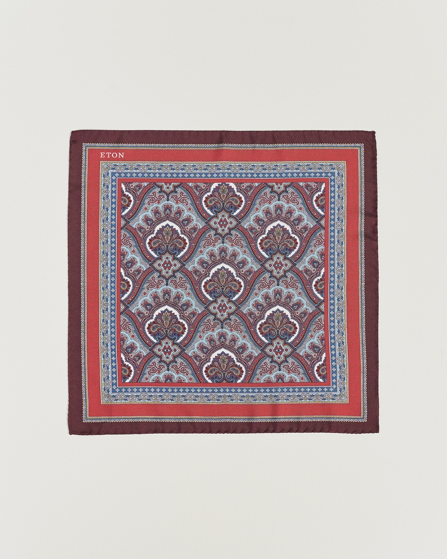 Herren | | Eton | Silk Paisley Print Pocket Square Red