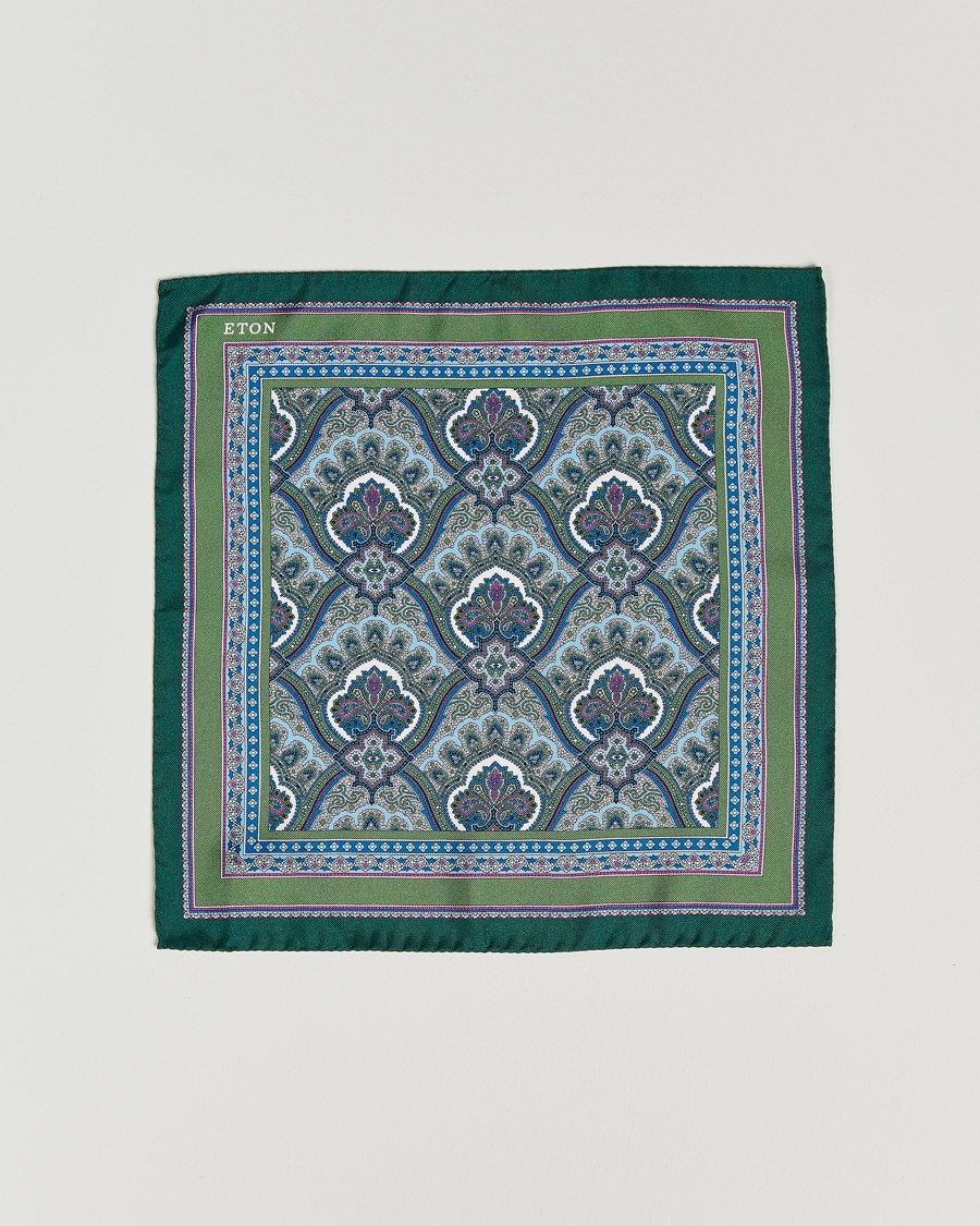 Eton Silk Paisley Print Pocket Square Green – Grün