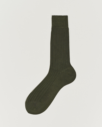 Herren | Normale Socken | Bresciani | Cotton Ribbed Short Socks Olive Green