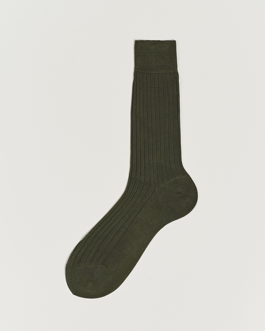Bresciani Cotton Ribbed Short Socks Olive Green – Grün
