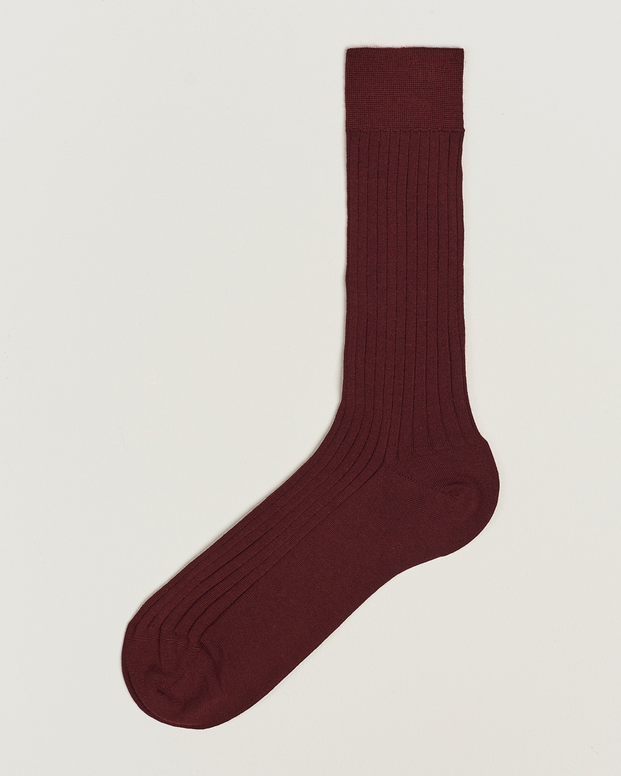 Herren | Normale Socken | Bresciani | Wool/Nylon Ribbed Short Socks Burgundy