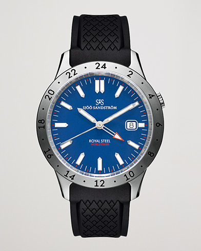 Herren | Uhren | Sjöö Sandström | Royal Steel Worldtimer 41mm Blue with Rubber
