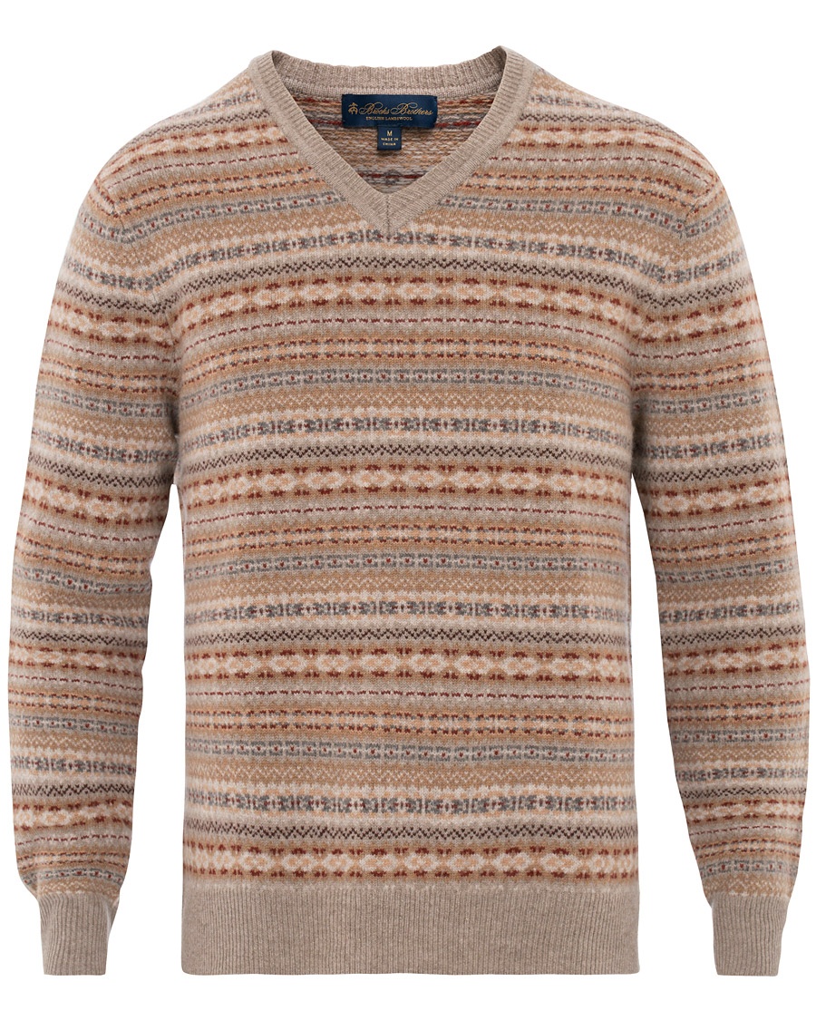 Herren | | Brooks Brothers | Fairisle V Neck Lambswool Sweater Brown