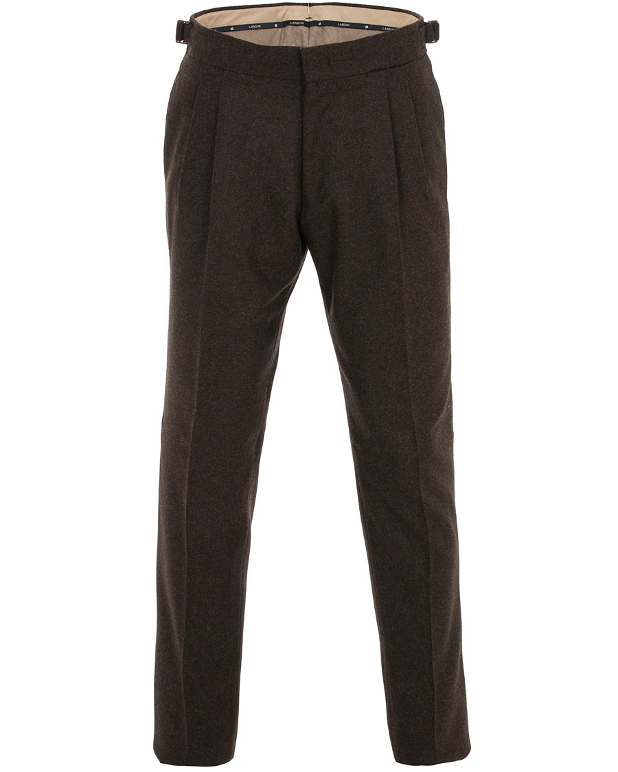  Two Pleat Zip Side Buckle Flanell Trousers Brown