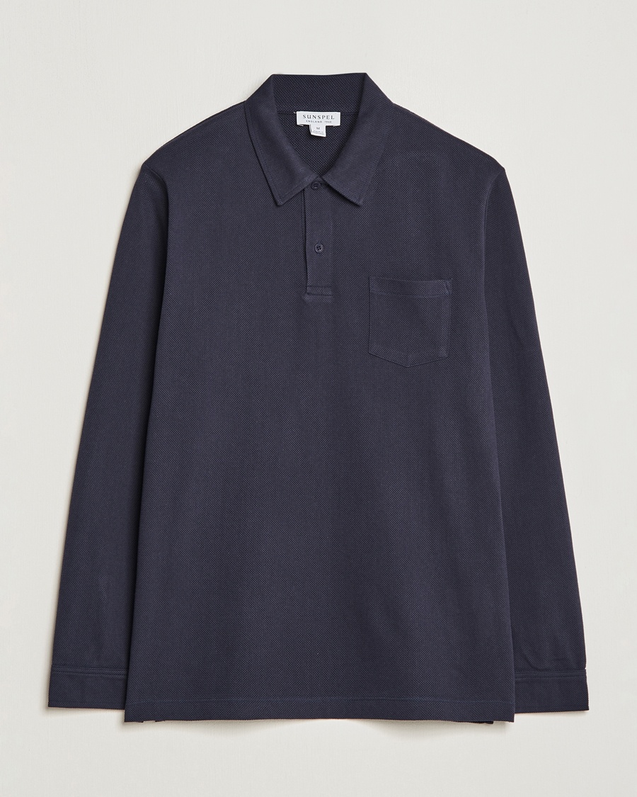 Sunspel Long Sleeve Riviera Polo Shirt Navy – Blau
