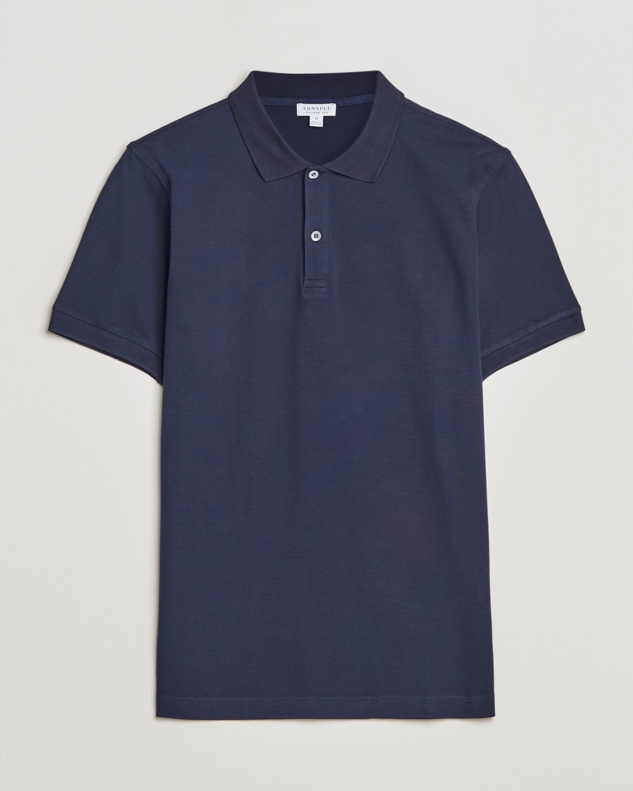 Sunspel Short Sleeve Pique Polo Navy - Blau - Kurzarm-Poloshirts - Grösse: L