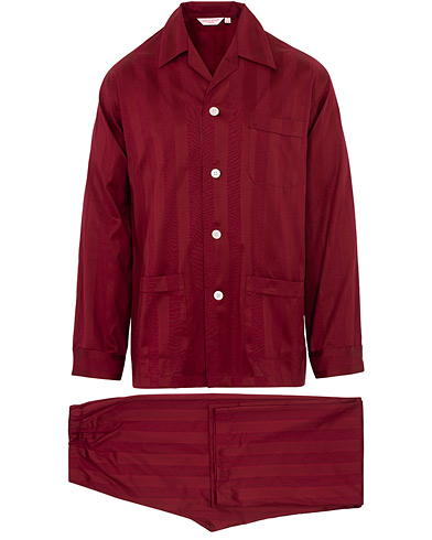 Herren |  | Derek Rose | Cotton Satin Striped Pyjama Set Wine Red