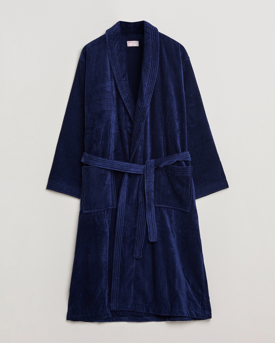 Derek Rose Cotton Velour Gown Navy – Blau