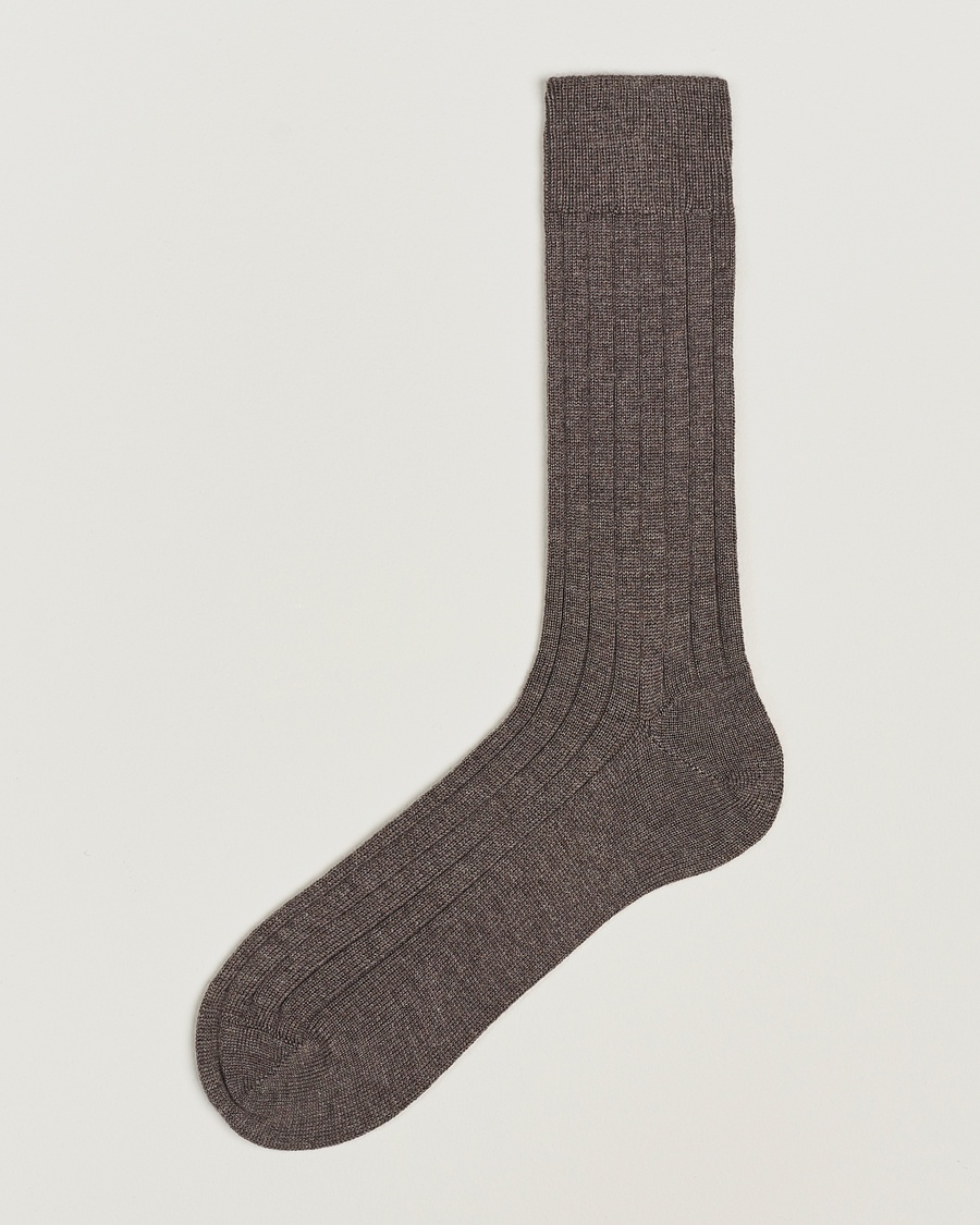 Bresciani Wool/Nylon Heavy Ribbed Socks Taupe – Braun