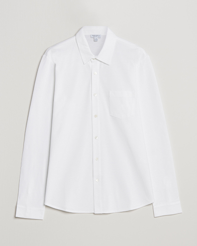 Herren | Sunspel | Sunspel | Long Sleeve Pique Shirt White