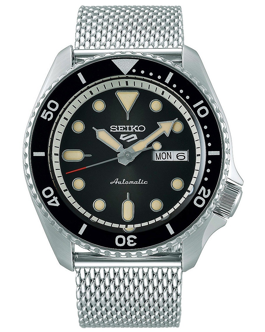  5 Sports Mens 43mm 100m Automatic Steel Mesh/Black Dial