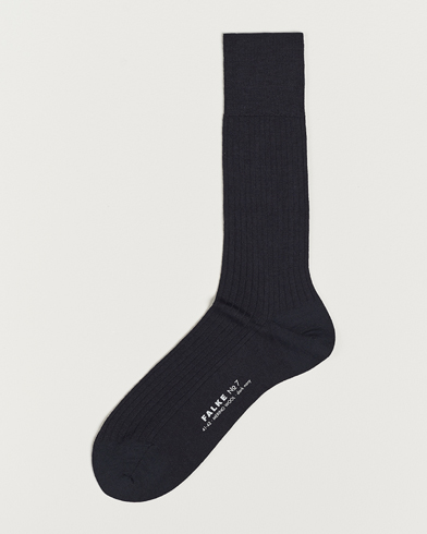Herren |  | Falke | No. 7 Finest Merino Ribbed Socks Dark Navy