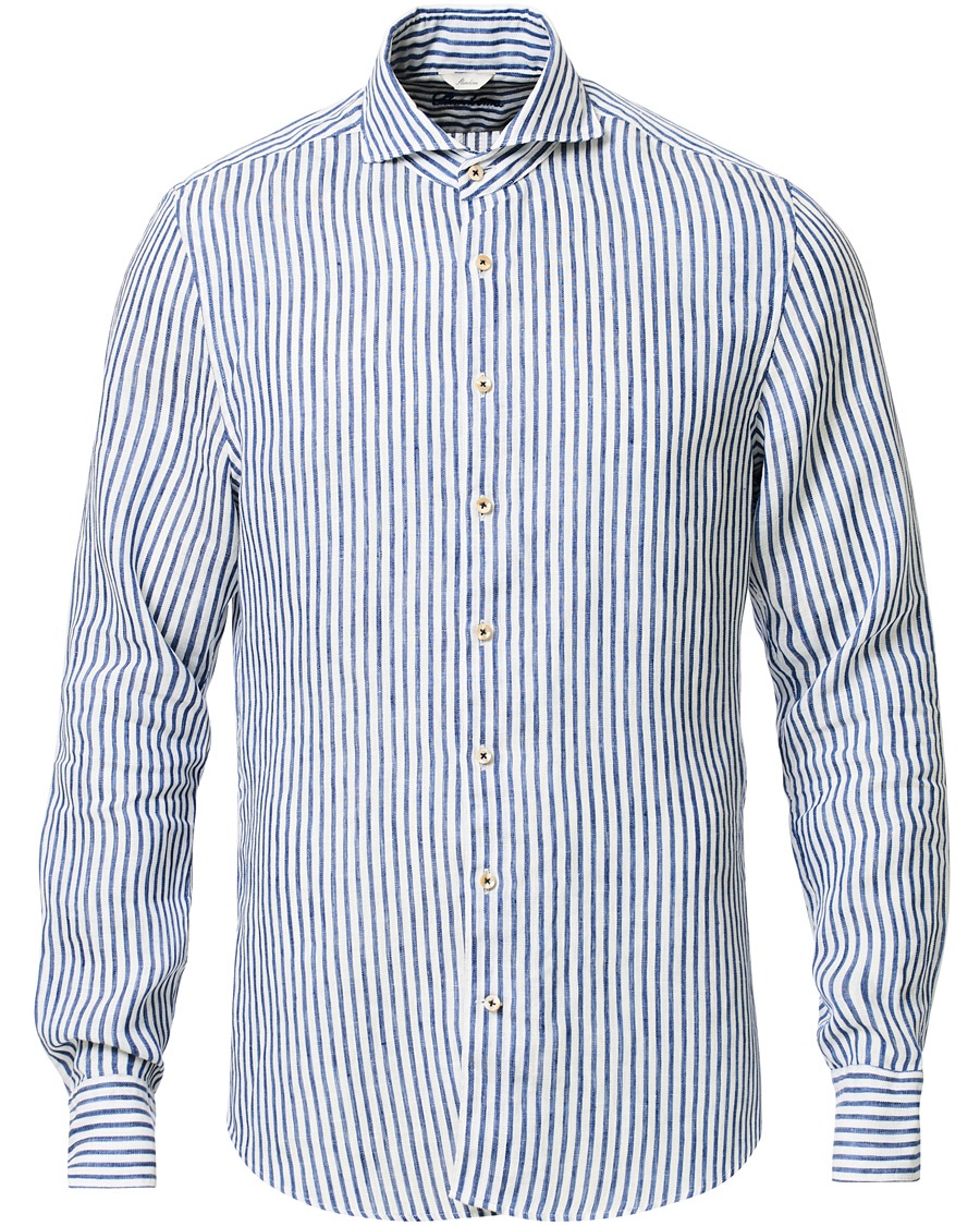  Slimline Striped Fullspread Linen Shirt Blue/White