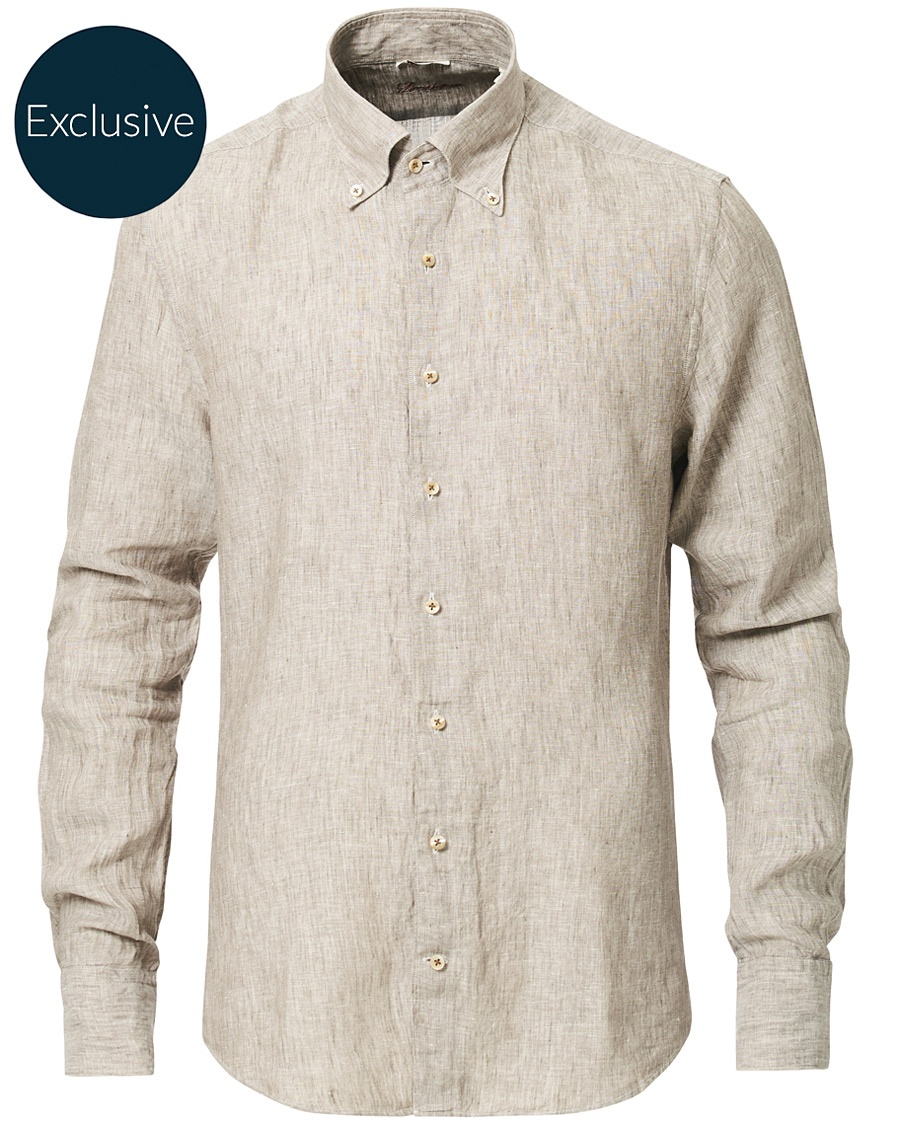  Slimline Button Down Linen Shirt Beige