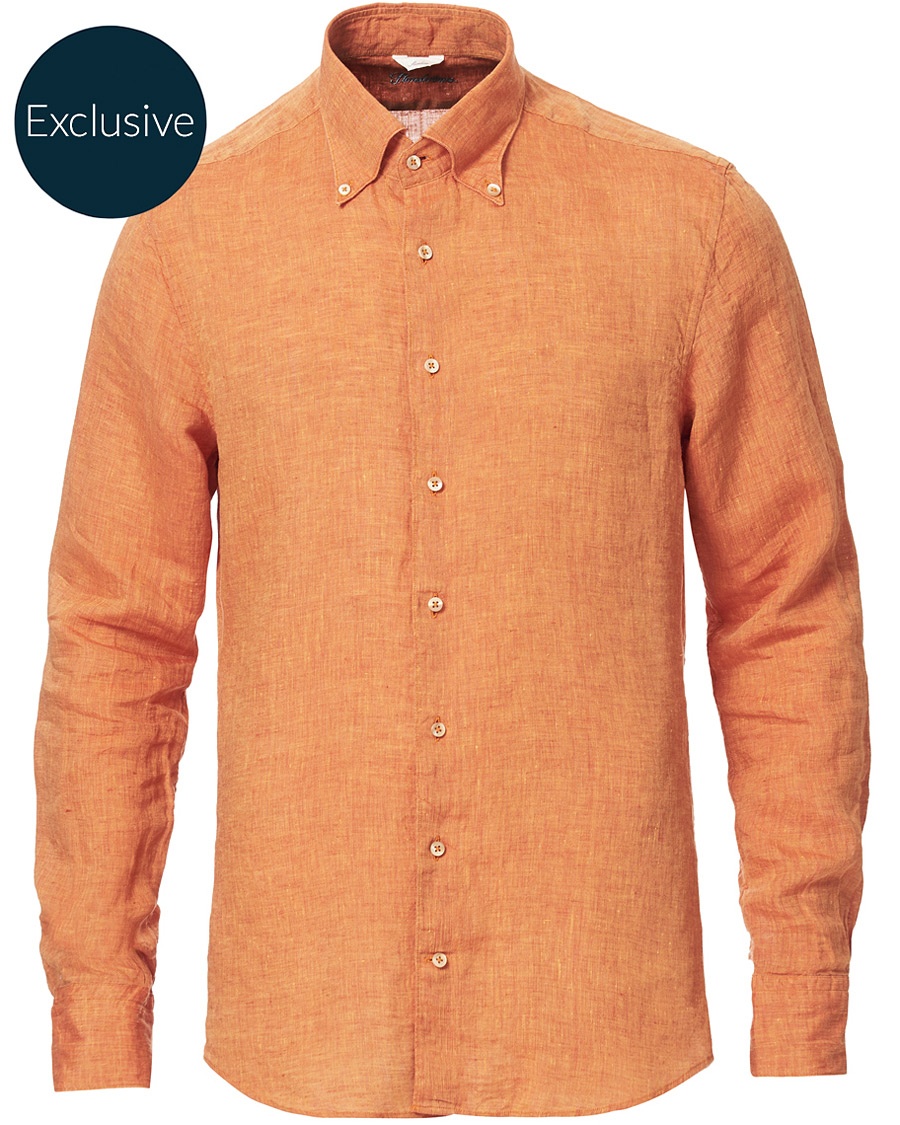  Slimline Button Down Linen Shirt Orange