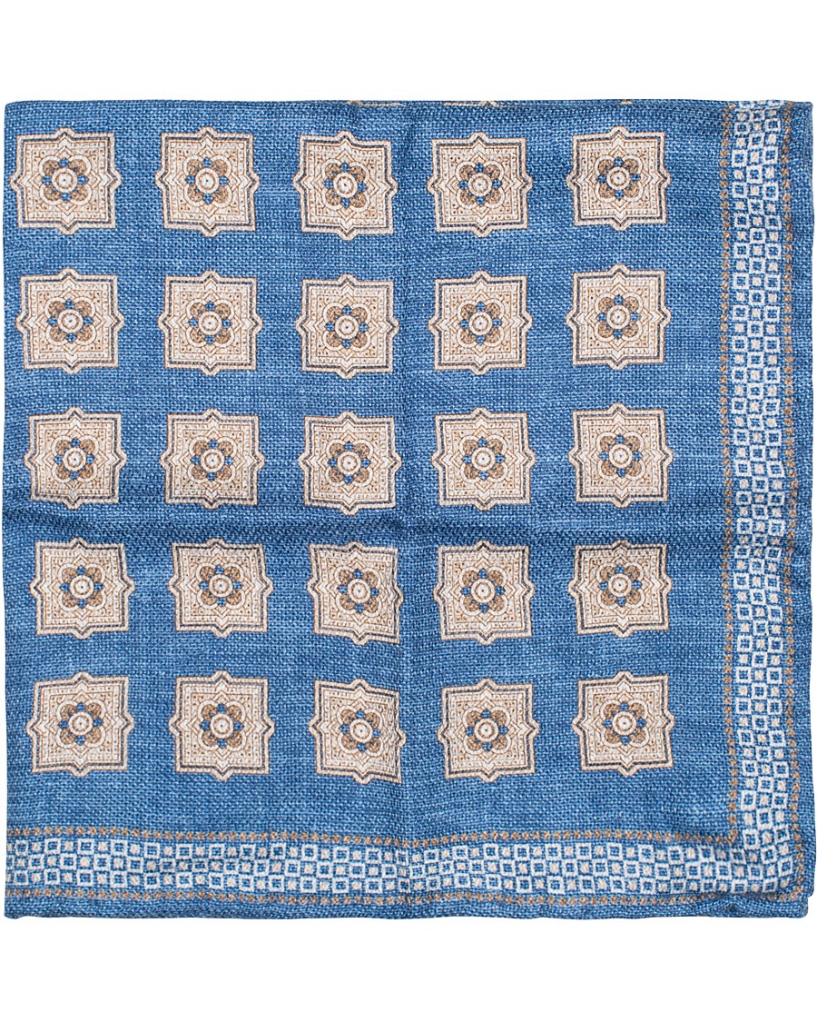  Medallion Print Pocket Square Blue/Brown