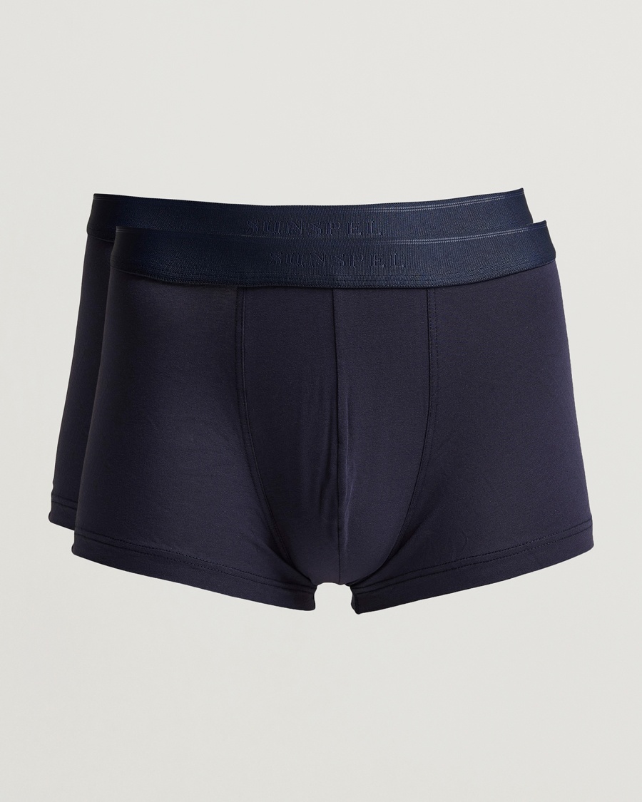 Herren | Unterwäsche | Sunspel | 2-Pack Cotton Stretch Trunk Navy