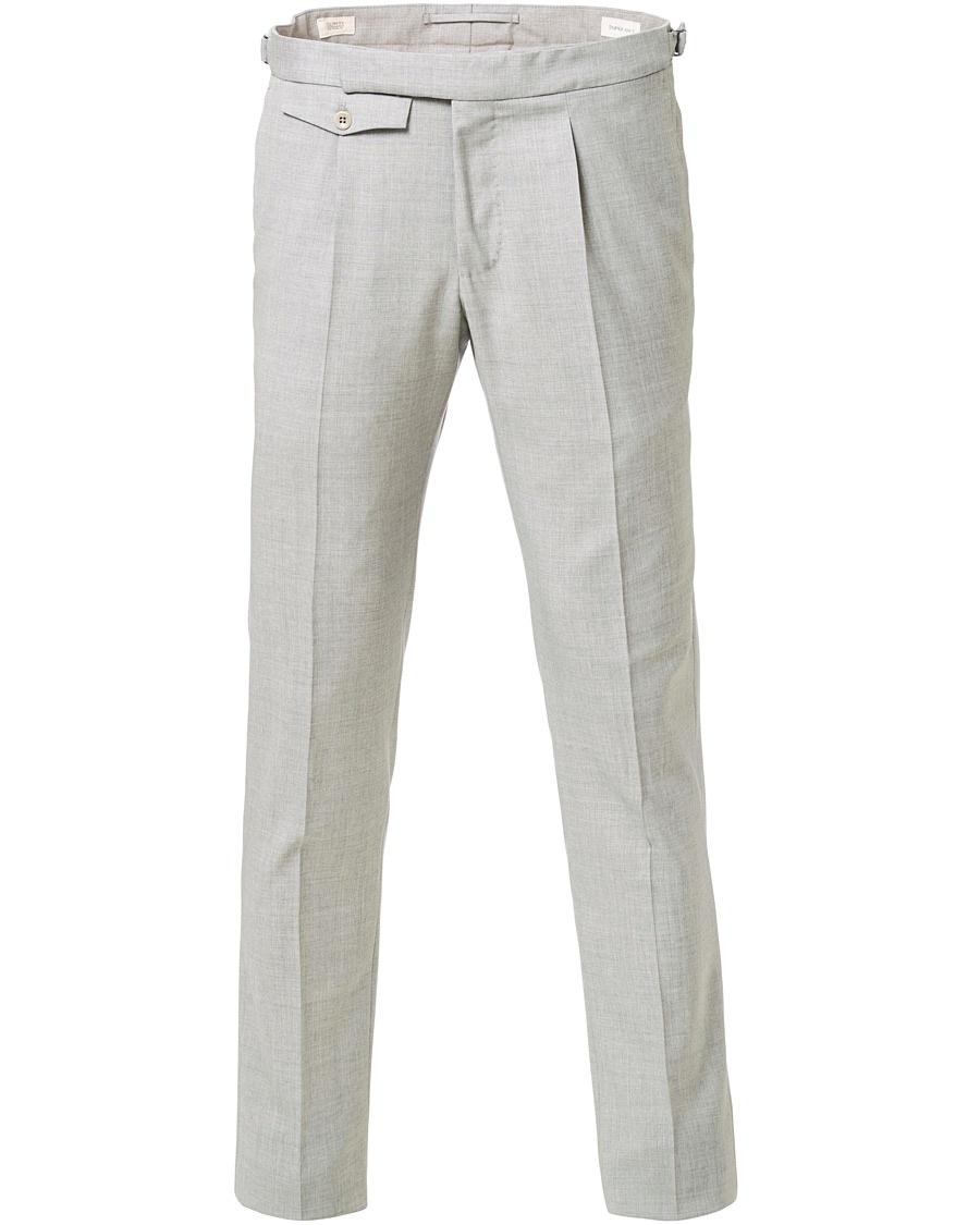  Slim Fit Pleated Super 100's Wool Trousers Light Grey