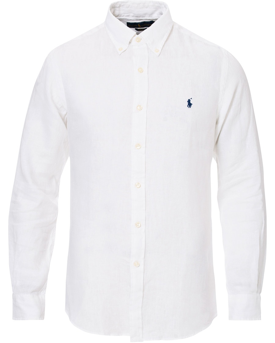  Slim Fit Linen Button Down Shirt White
