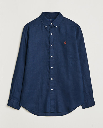 Herren | Leinenhemden | Polo Ralph Lauren | Custom Fit Linen Button Down Shirt Newport Navy