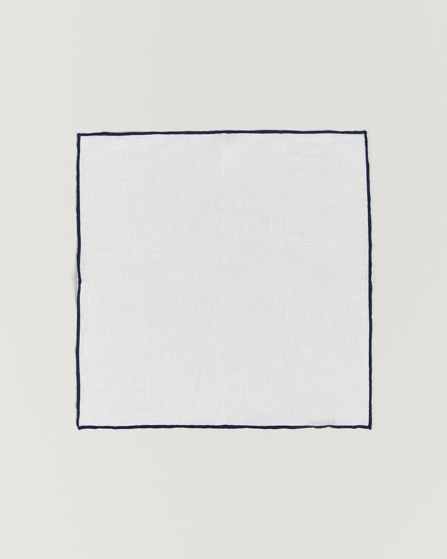 Herren | Amanda Christensen | Amanda Christensen | Linen Paspoal Pocket Square White/Navy