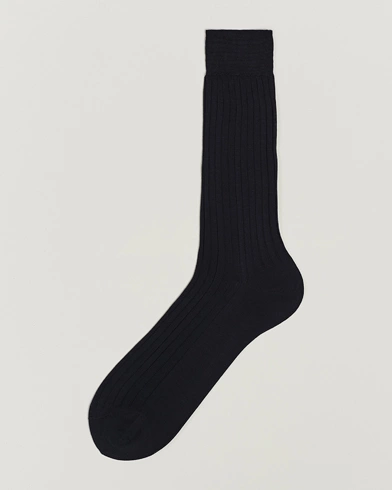 Herren | Italian Department | Bresciani | Cotton Ribbed Short Socks Navy