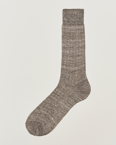 Herren | Bresciani | Bresciani | Linen Ribbed Short Socks Brown Melange
