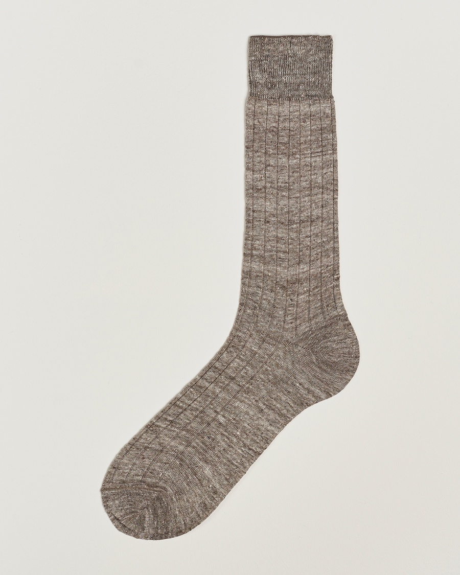 Bresciani Linen Ribbed Short Socks Brown Melange – Braun