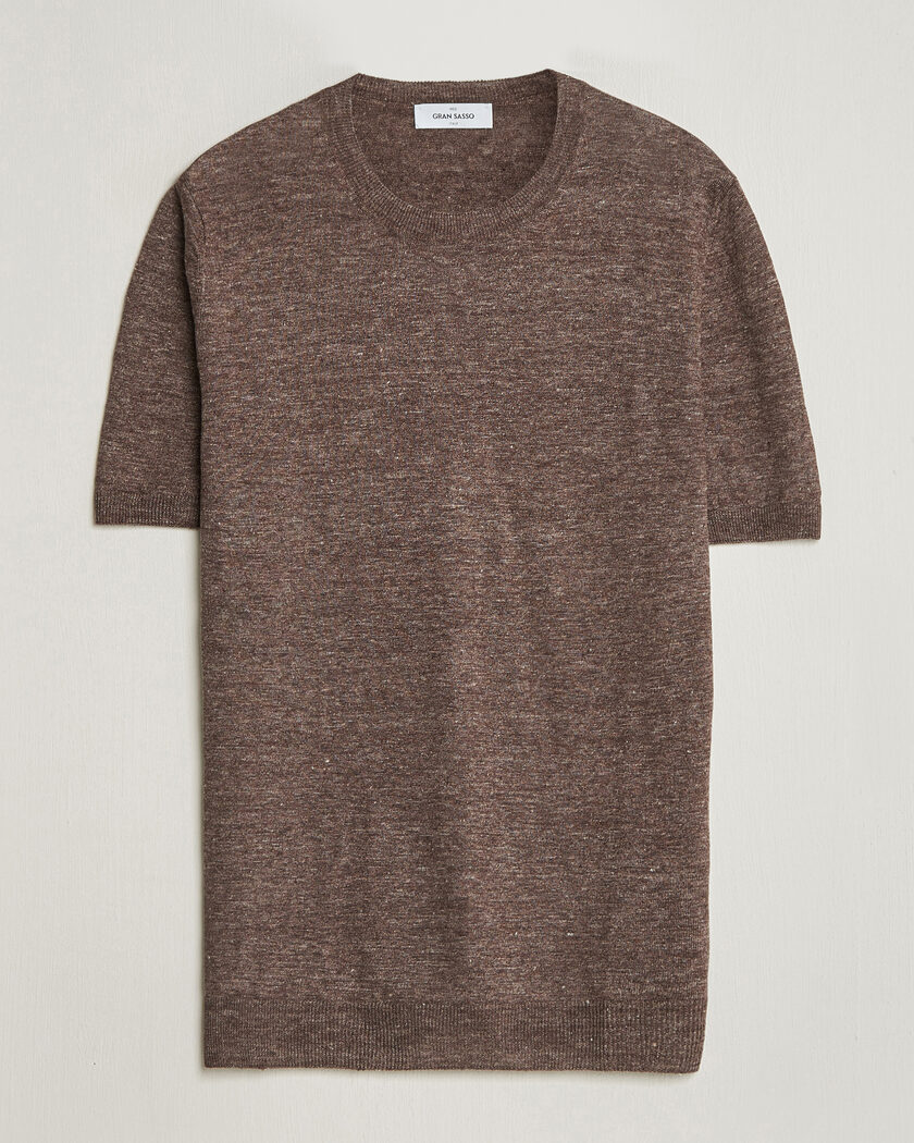 Gran Sasso Crew Neck Linen Tee Light Brown – Braun