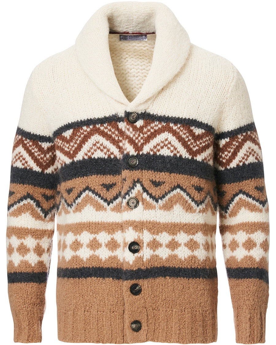 Brunello Cucinelli Alpaca Shawl Collar Cardigan Brown/White