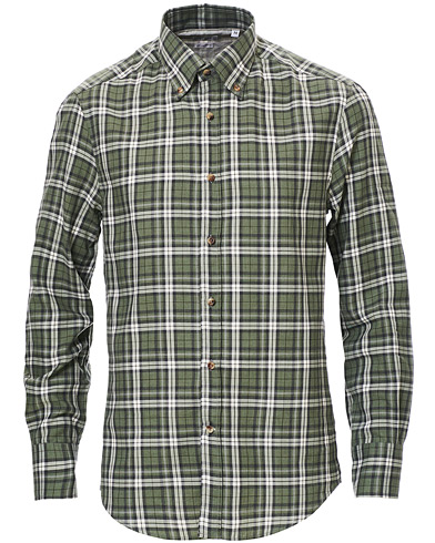  Slim Fit Button Down Flannel Shirt Green Check