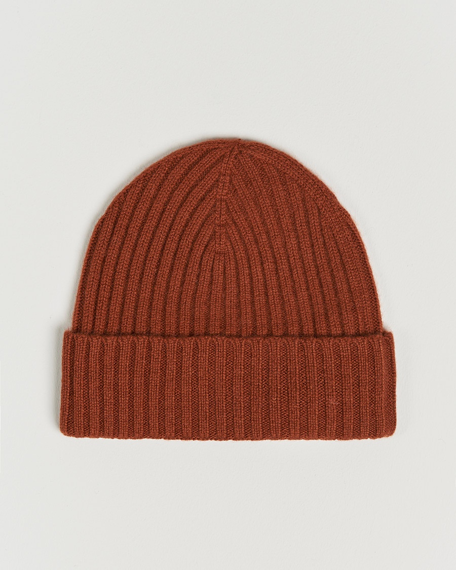 Amanda Christensen Rib Knitted Cashmere Cap Rust Orange