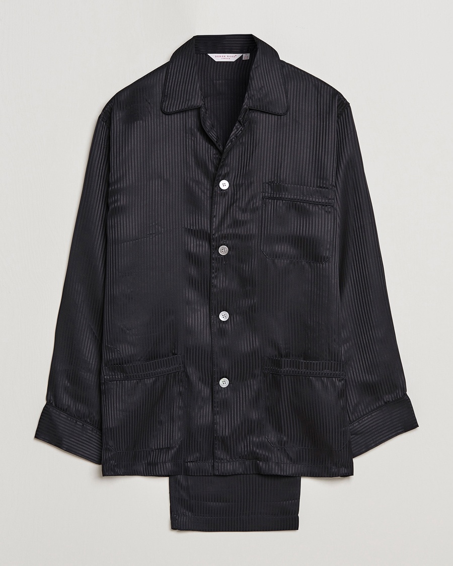 Derek Rose Striped Silk Pyjama Set Black – Schwarz