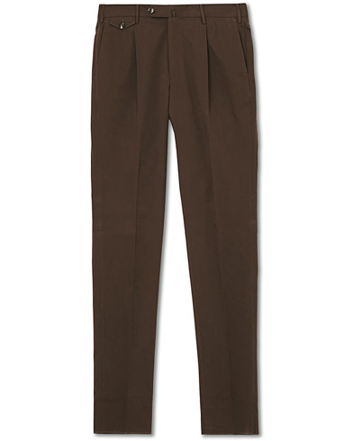 PT01 Gentleman Fit Pleated Cotton Trousers Brown