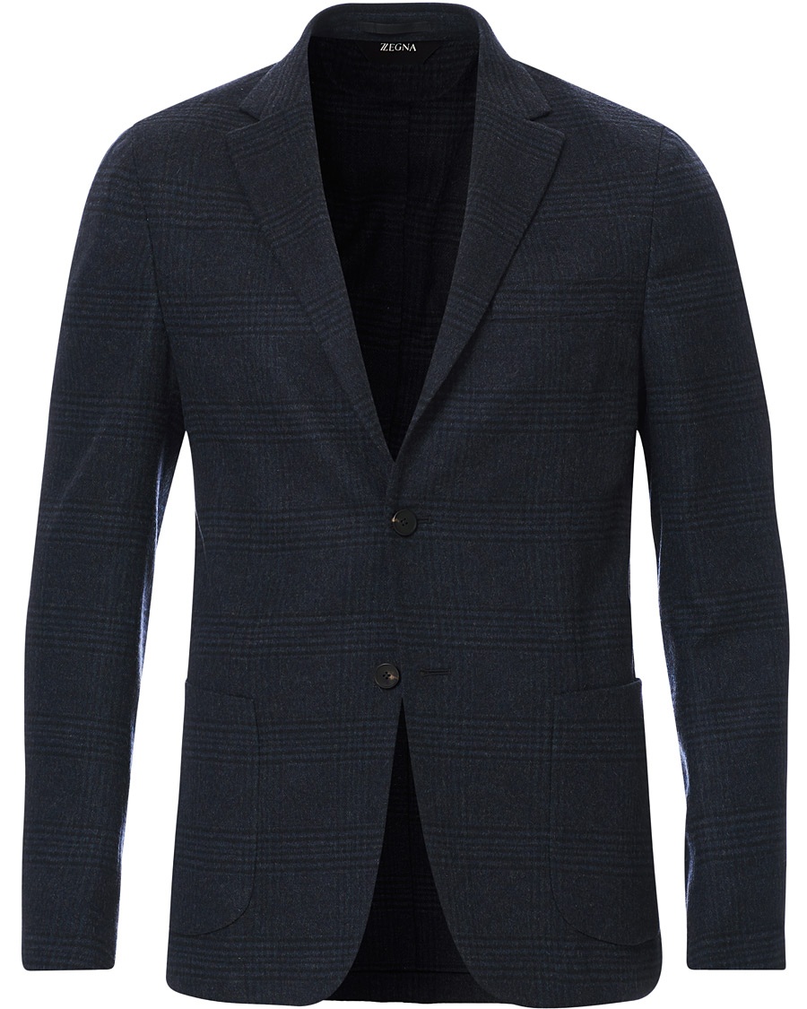 Z Zegna Deconstructed Wool Blazer Navy Blue