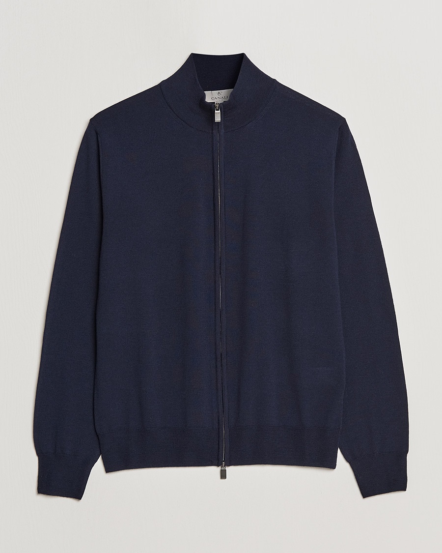 Herren | | Canali | Merino Wool Full Zip Navy