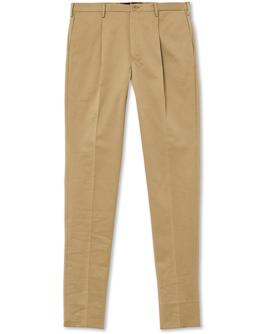 Incotex Slim Pleated Cotton Chinos Khaki