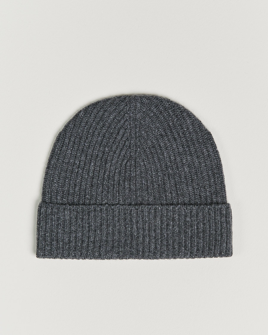 Johnstons of Elgin Cashmere Ribbed Hat Dark Granite