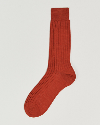 Bresciani Wool/Nylon Ribbed Short Socks Burnt Orange