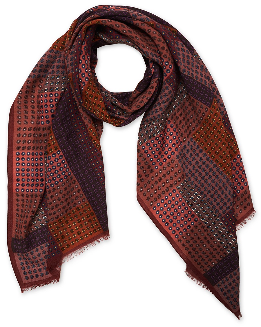 Drake's Wool Printed Patchwork Scarf Burgundy