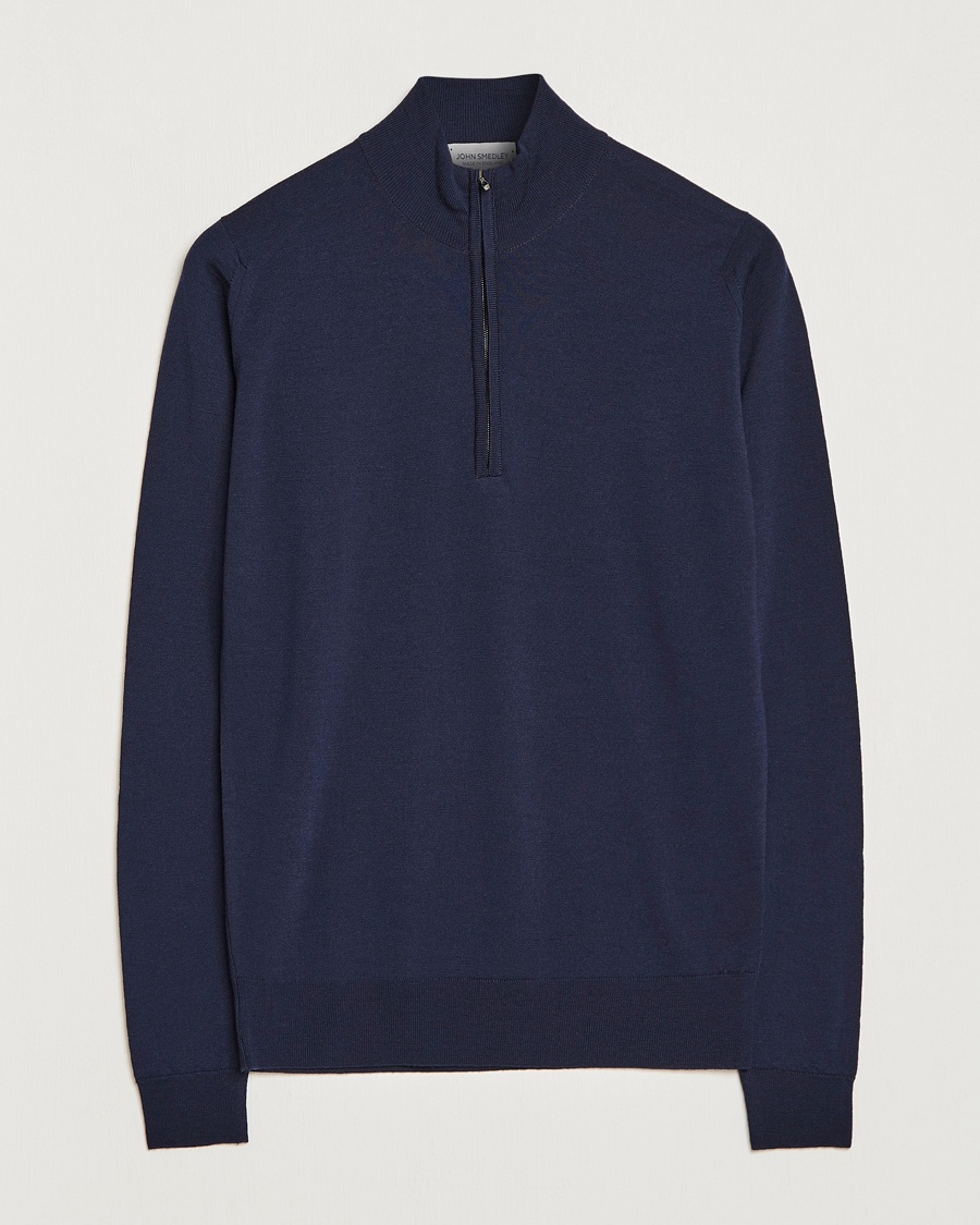 John Smedley Barrow Extra Fine Merino Half Zip Midnight – Blau
