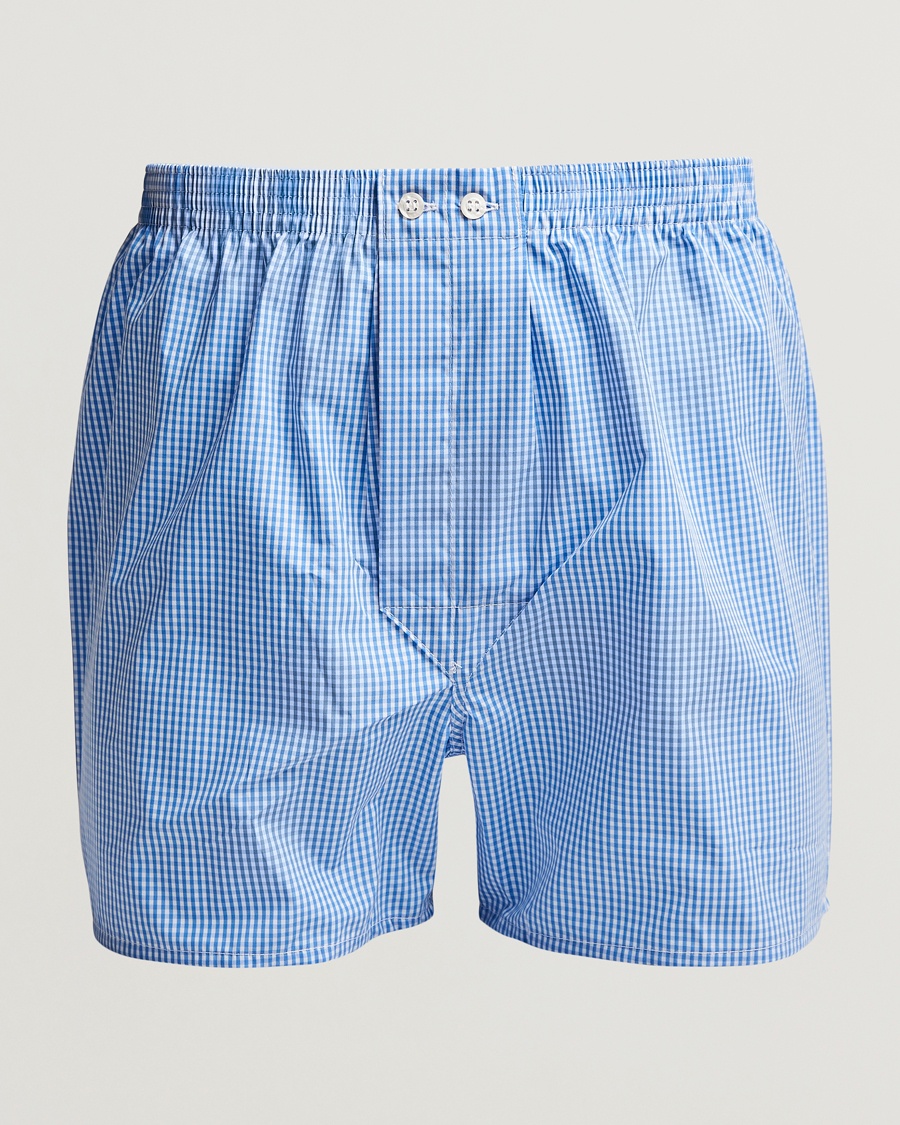 Derek Rose Classic Fit Cotton Boxer Shorts Blue Gingham - Blau - Unterhose - Grösse: S