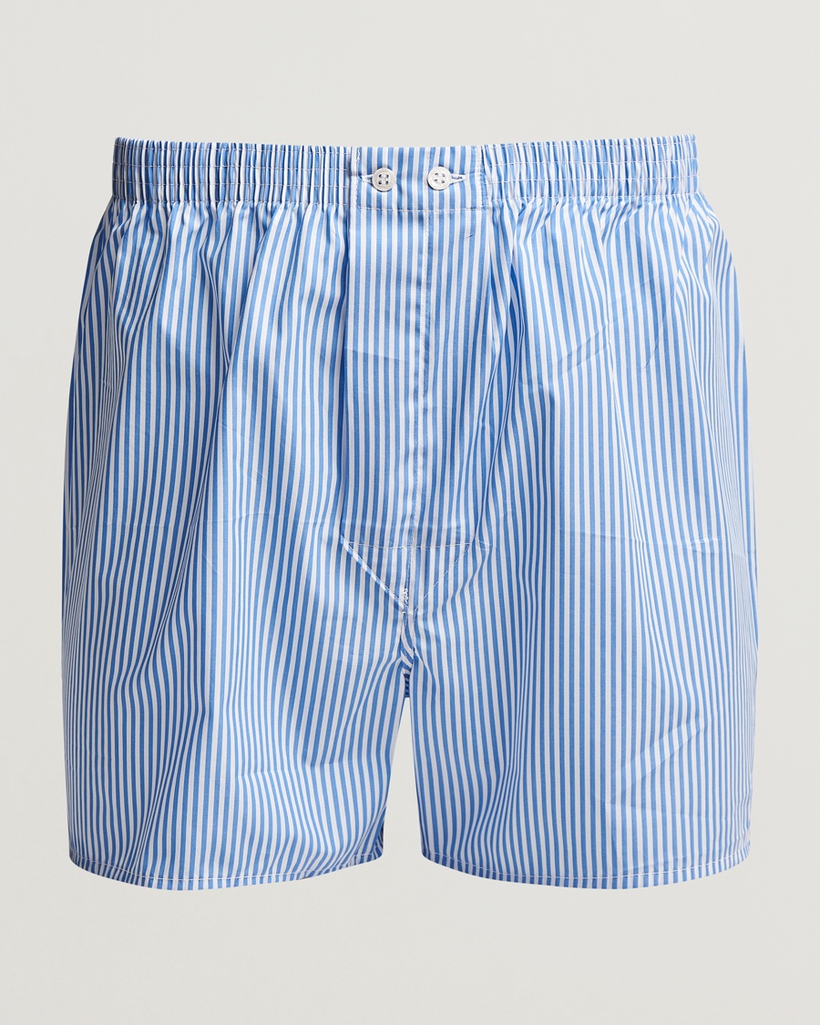 Derek Rose Classic Fit Cotton Boxer Shorts Blue Stripe – Blau