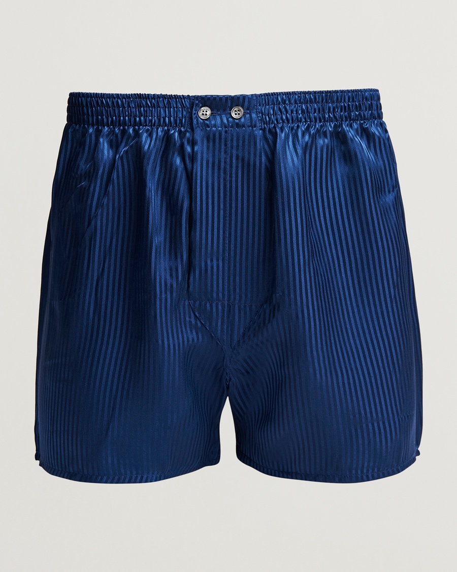 Derek Rose Classic Fit Silk Boxer Shorts Navy – Blau