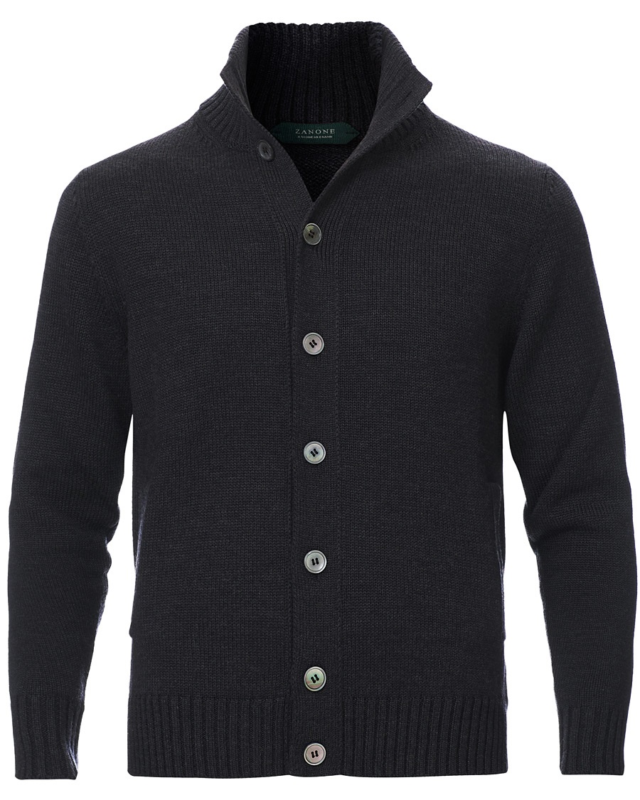 Zanone Virgin Merino Wool Chioto Cardigan Charcoal