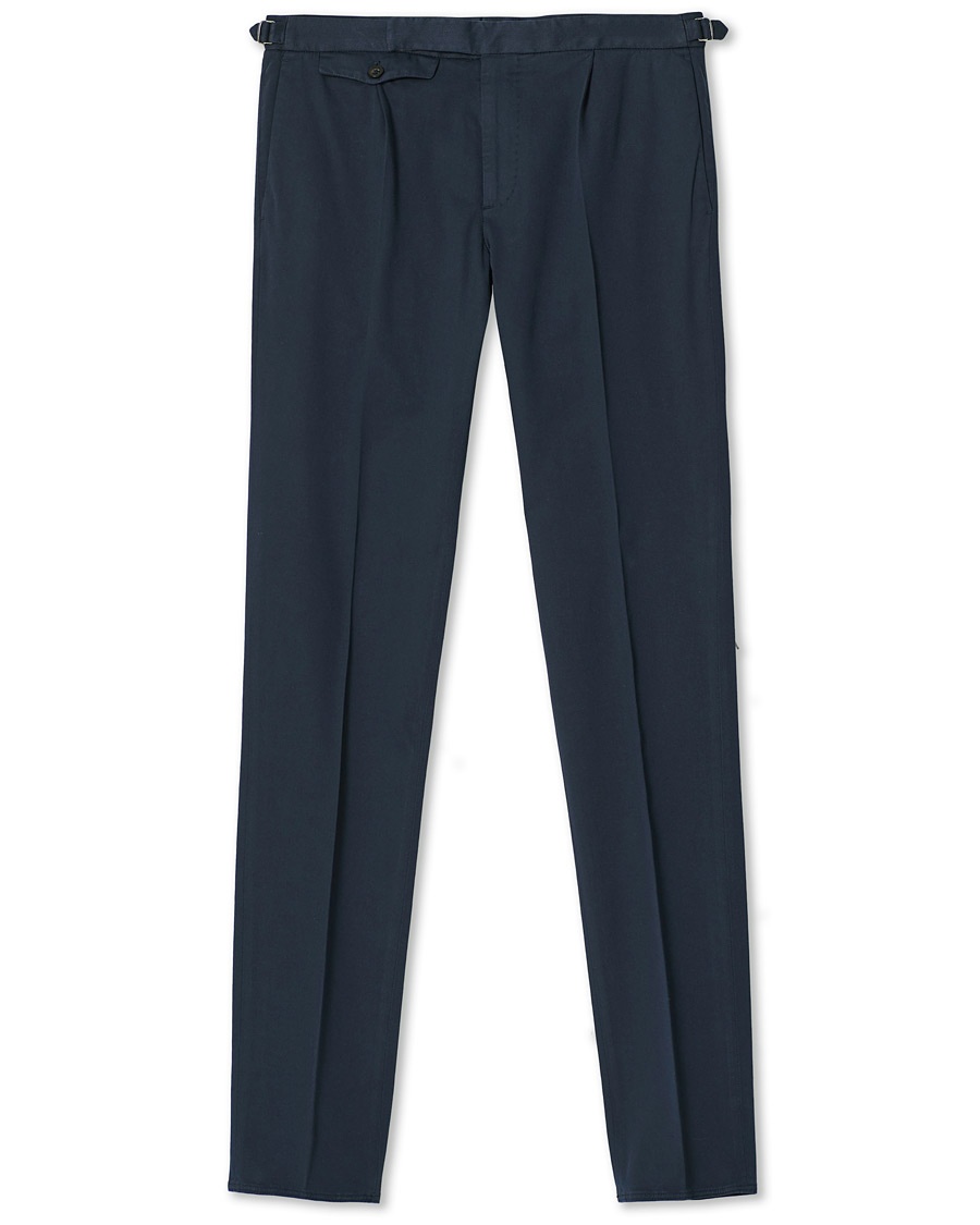  Slim Fit Pleated Cotton Trousers Navy