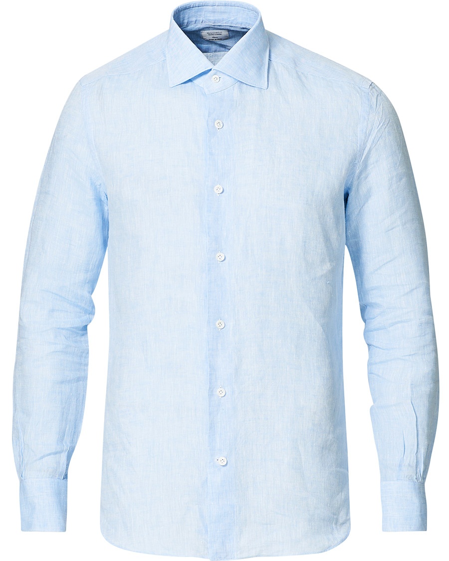 Mazzarelli Linen Cut Away Shirt Light Blue
