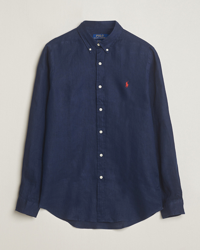 Herren | The Linen Lifestyle | Polo Ralph Lauren | Slim Fit Linen Button Down Shirt Newport Navy